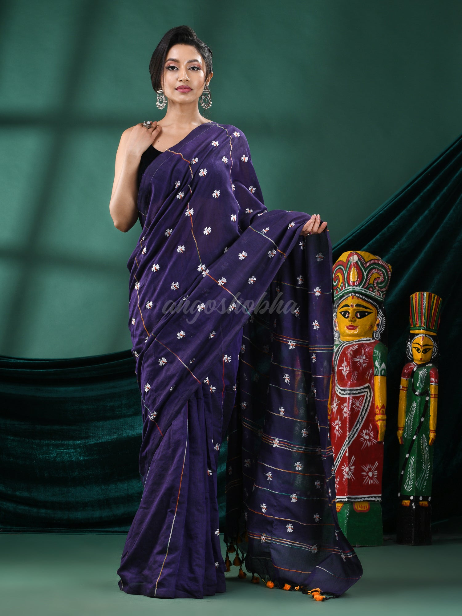 Violet Cotton Blend Handloom Saree