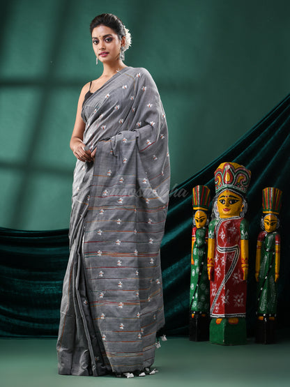 Grey Cotton Blend Handloom Saree