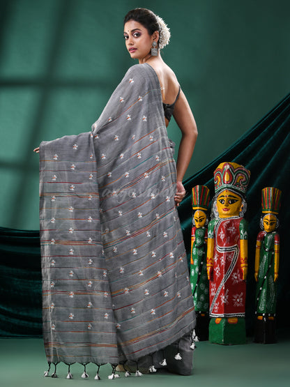 Grey Cotton Blend Handloom Saree