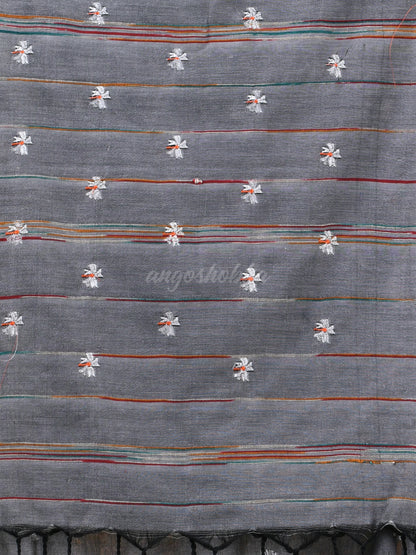 Grey Cotton Blend Handloom Saree