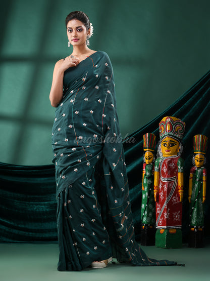 Rama Green Cotton Blend Handloom Saree