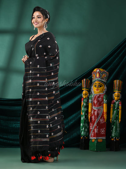 Black Cotton Blend Handloom Saree