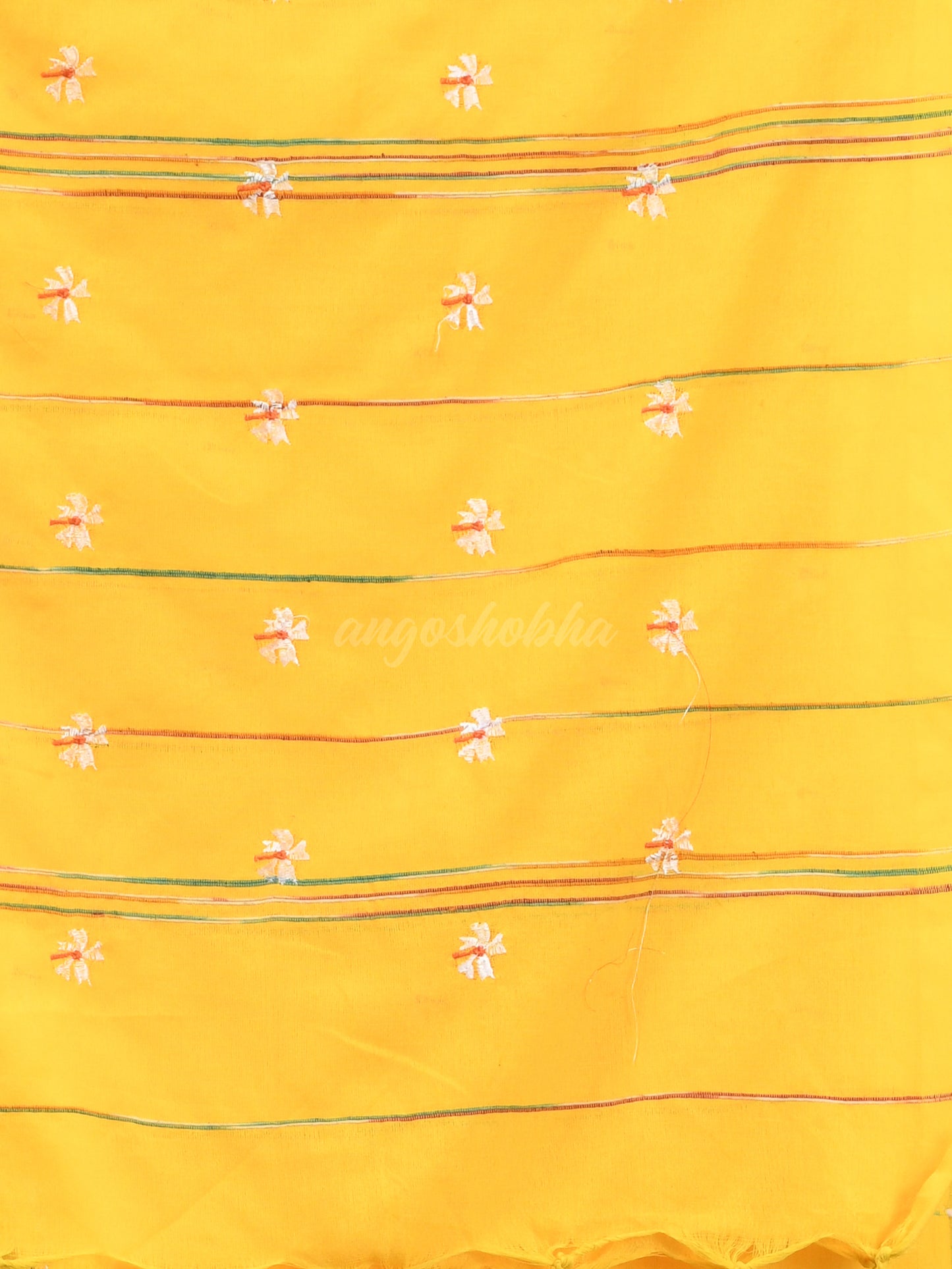 Yellow Cotton Blend Handloom Saree