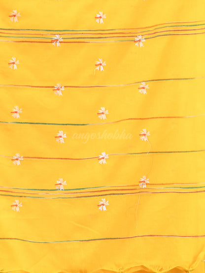 Yellow Cotton Blend Handloom Saree