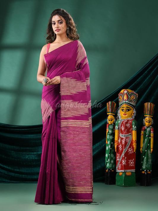 Magenta Cotton Blend Handloom Saree