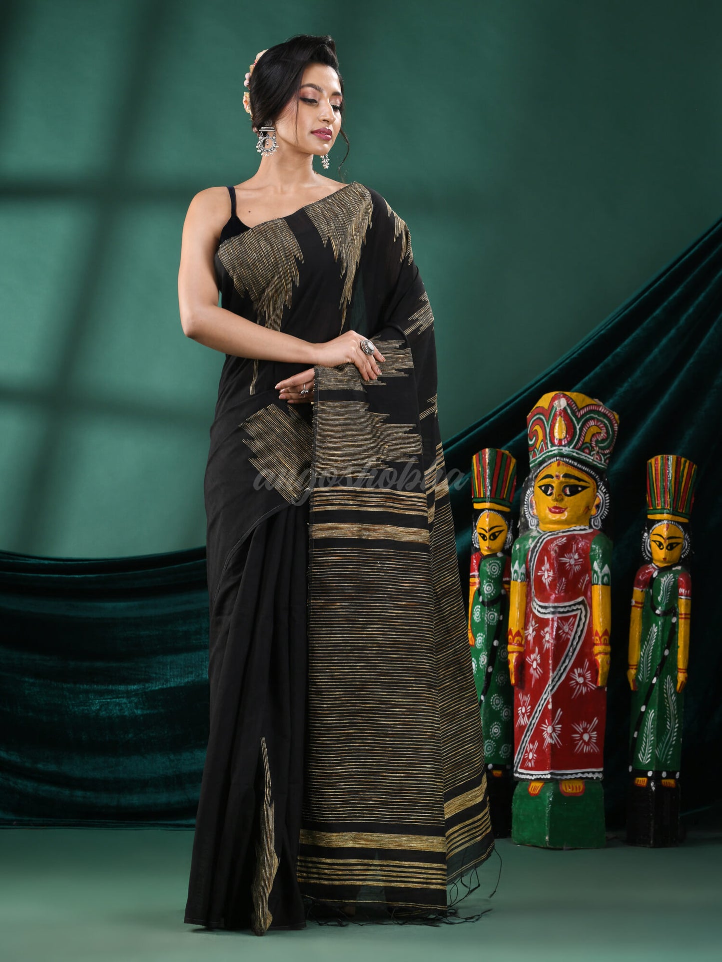 Black Cotton Blend Handloom Saree