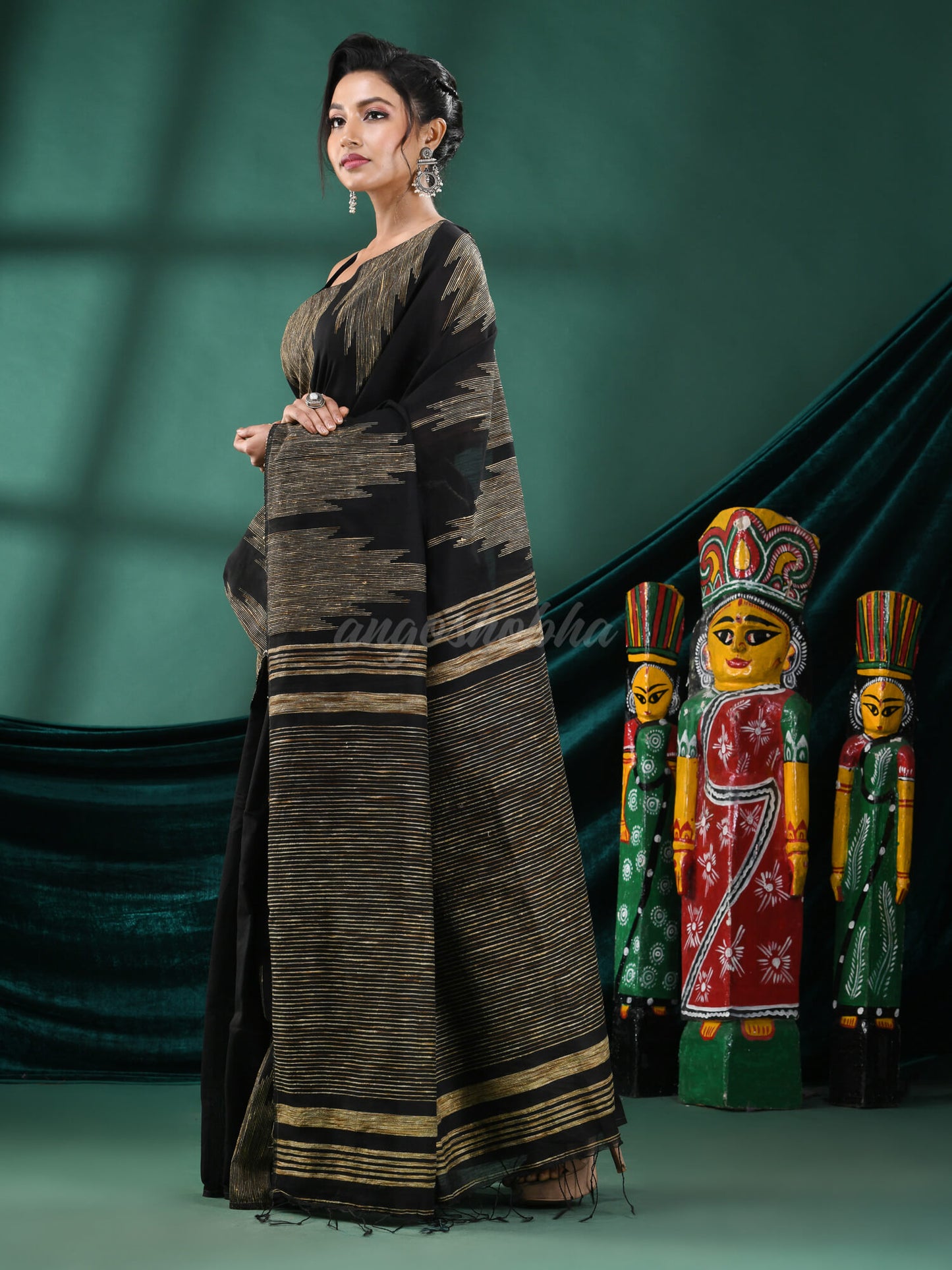 Black Cotton Blend Handloom Saree