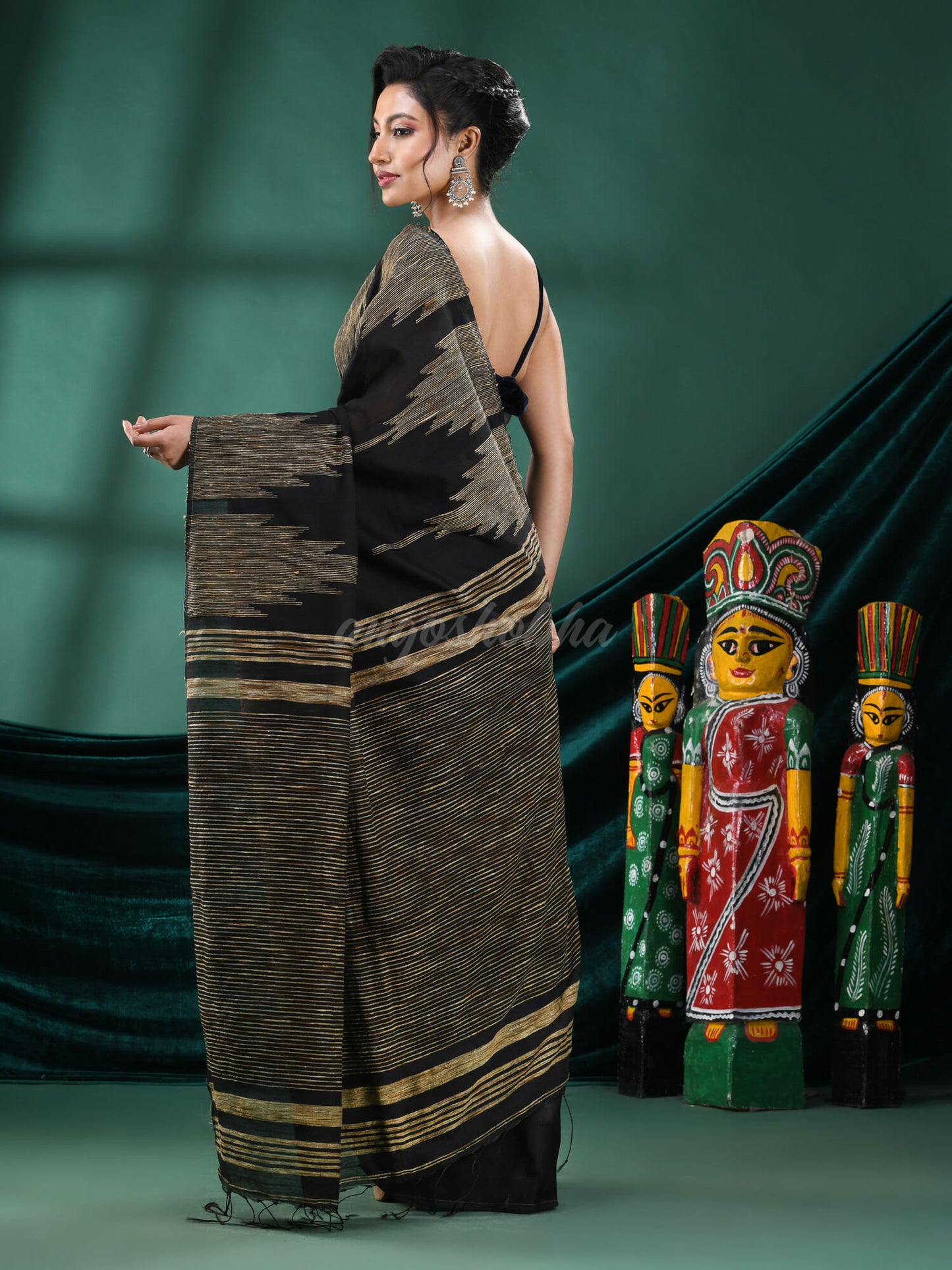 Black Cotton Blend Handloom Saree