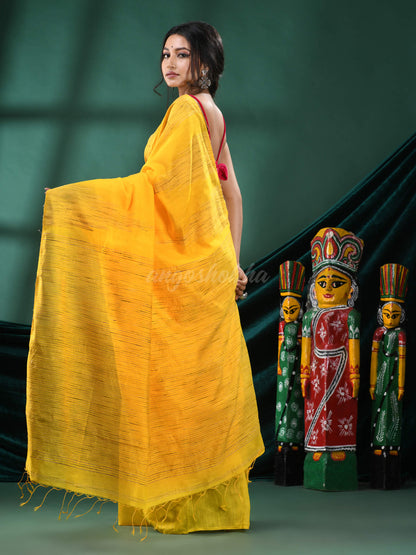 Yellow Cotton Blend Handloom Saree