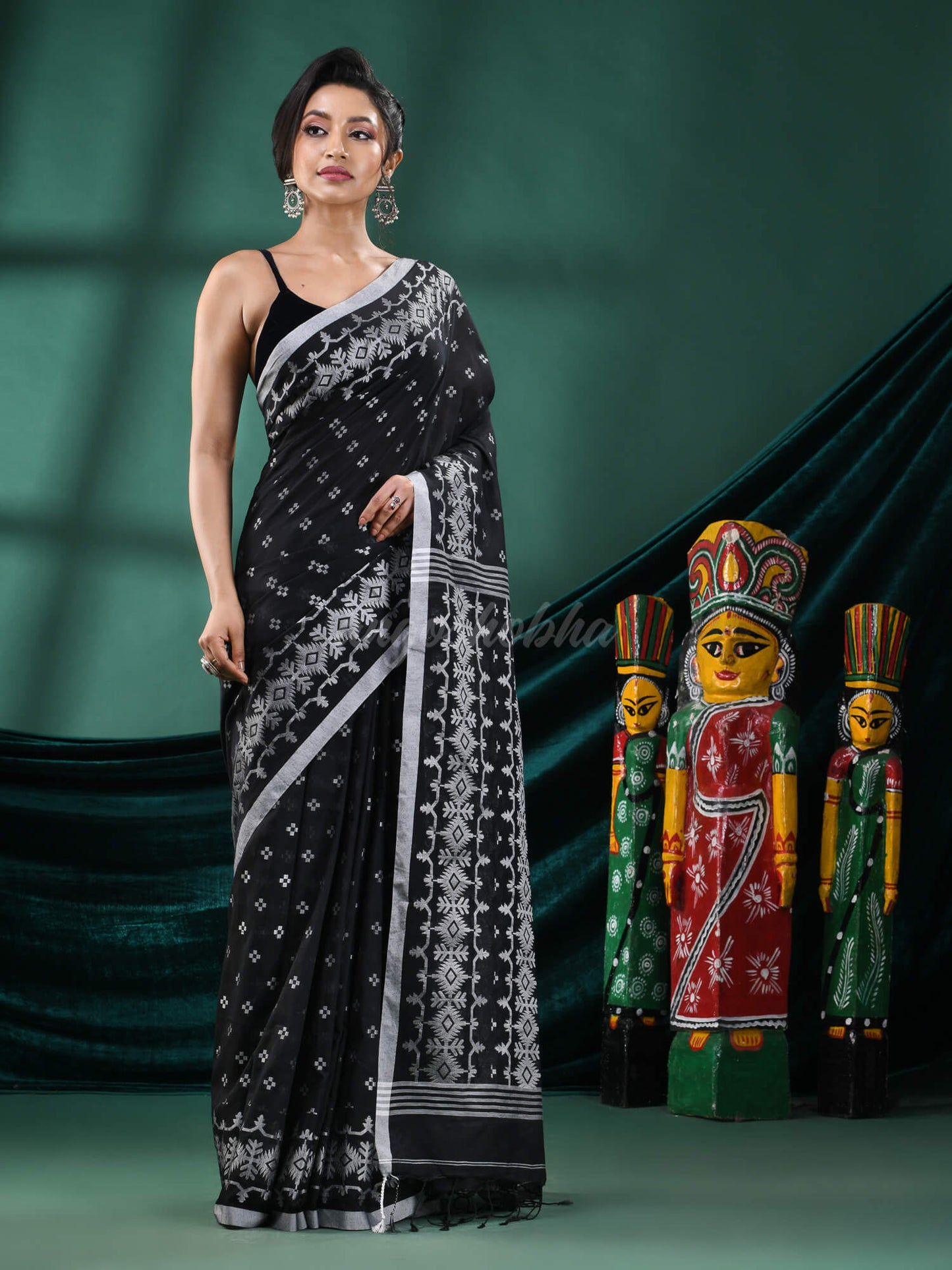 Black Cotton Blend Handloom Saree