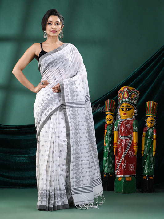 White Cotton Blend Handloom Saree