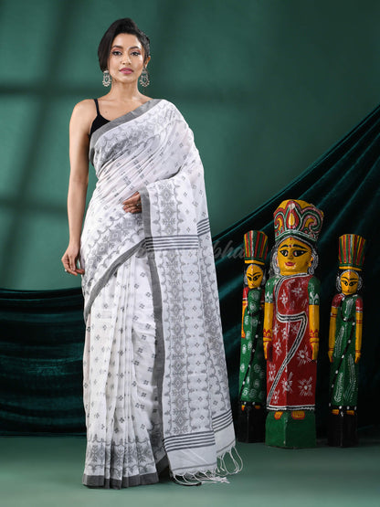 White Cotton Blend Handloom Saree