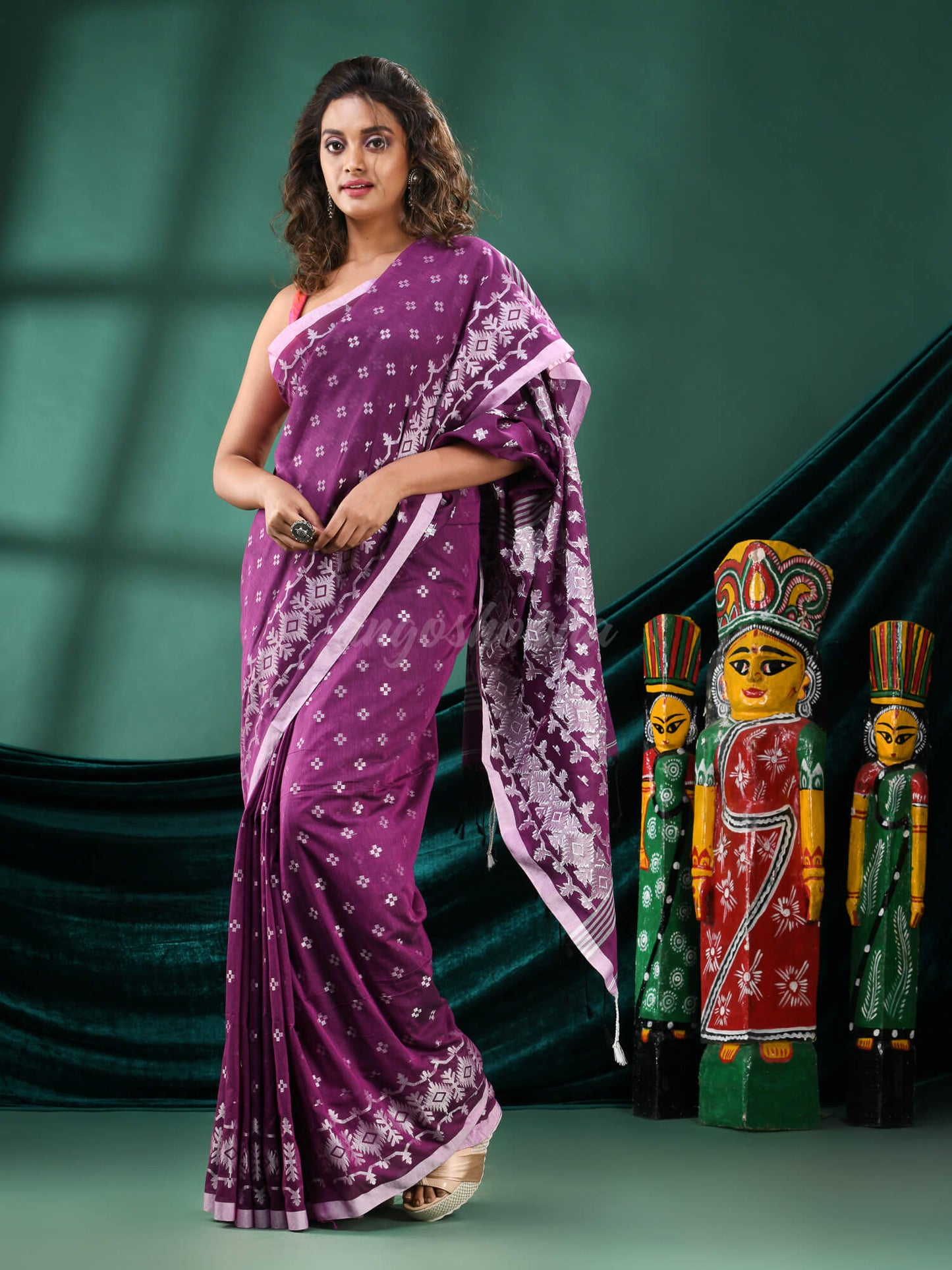 Purple Cotton Blend Handloom Saree