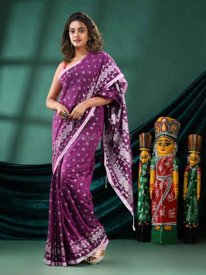 Purple Cotton Blend Handloom Saree