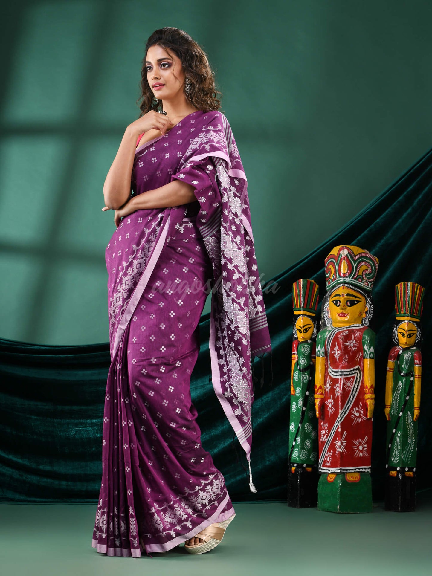 Purple Cotton Blend Handloom Saree