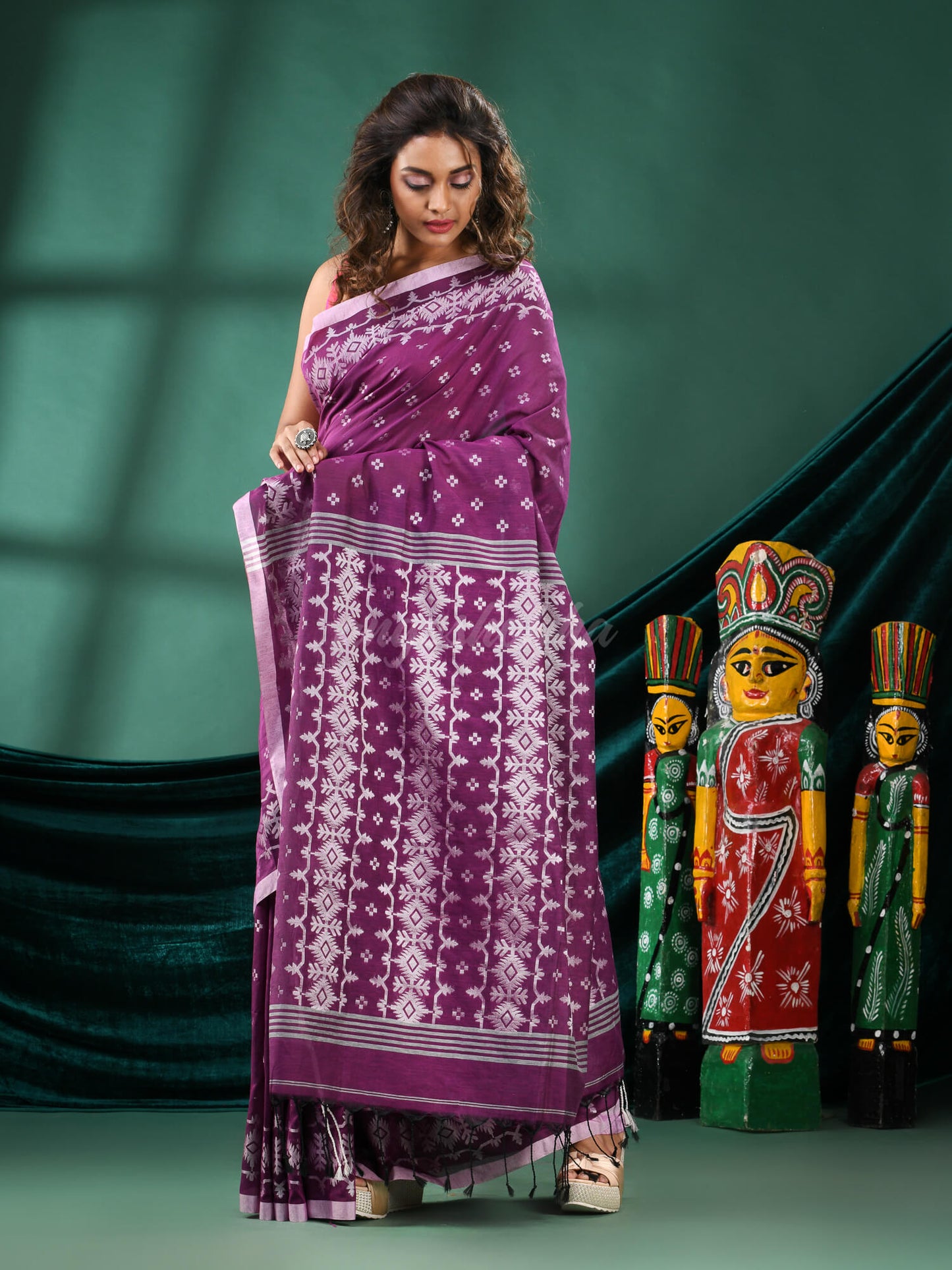 Purple Cotton Blend Handloom Saree