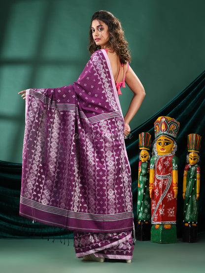 Purple Cotton Blend Handloom Saree