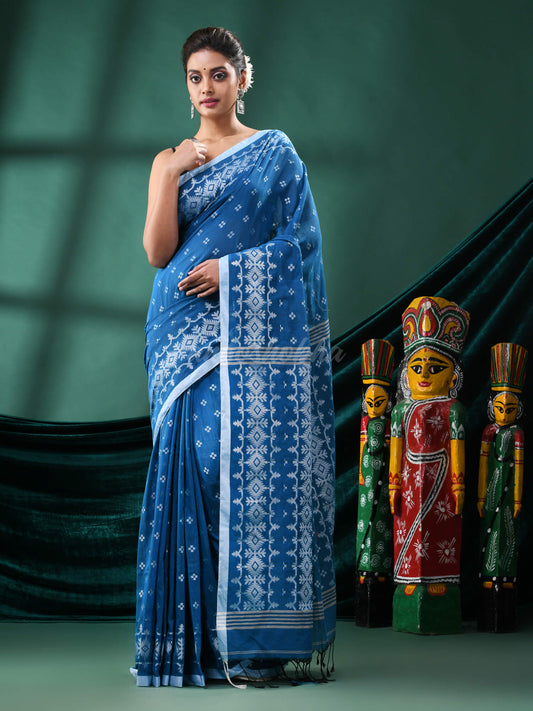 Teal Cotton Blend Handloom Saree