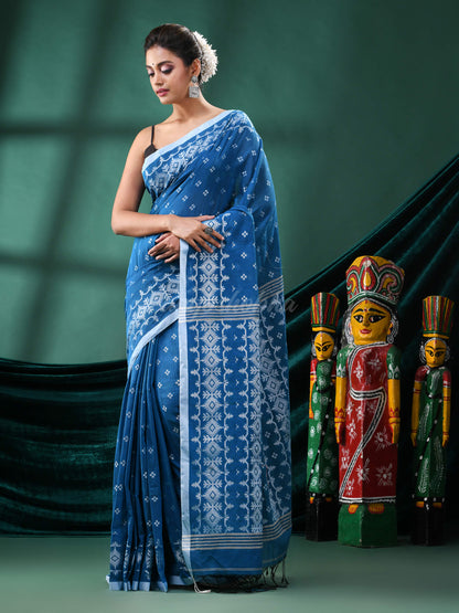 Teal Cotton Blend Handloom Saree