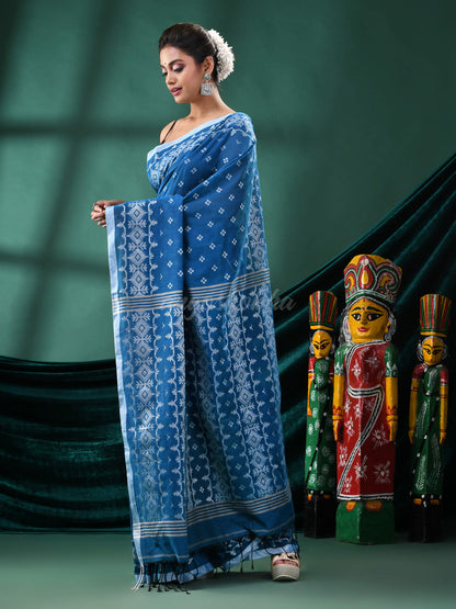 Teal Cotton Blend Handloom Saree