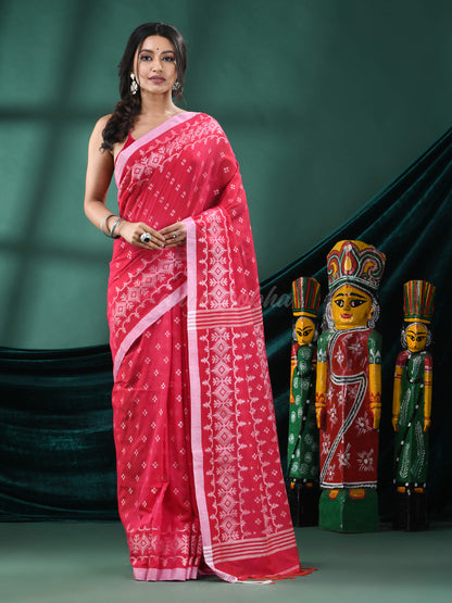 Pink Cotton Blend Handloom Saree