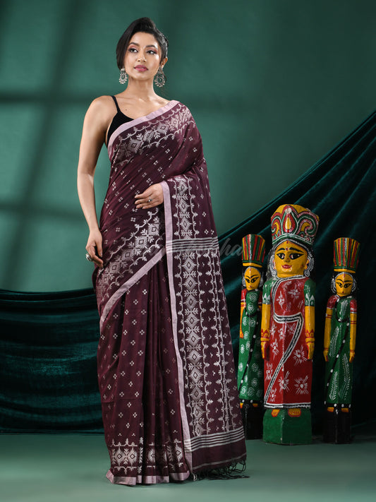 Coffee Cotton Blend Handloom Saree