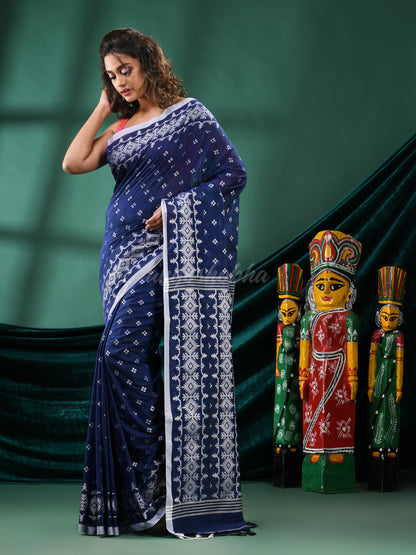 Blue Cotton Blend Handloom Saree