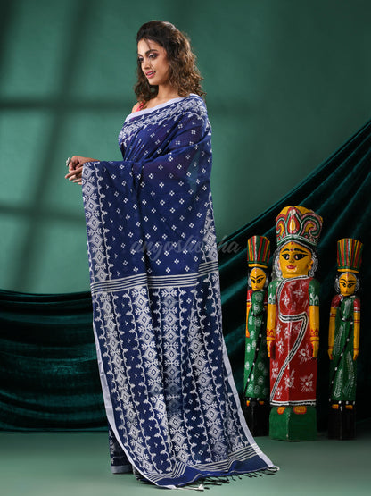 Blue Cotton Blend Handloom Saree