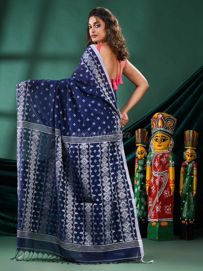 Blue Cotton Blend Handloom Saree