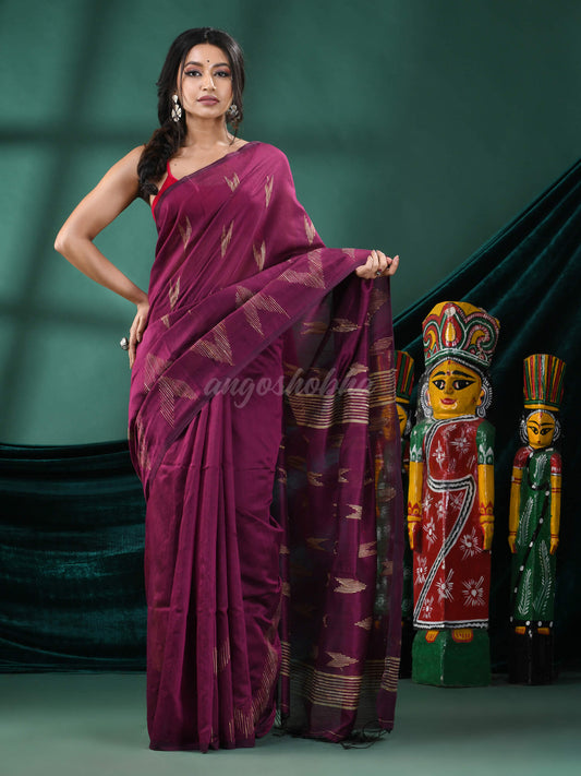 Magenta Cotton Blend Handloom Saree