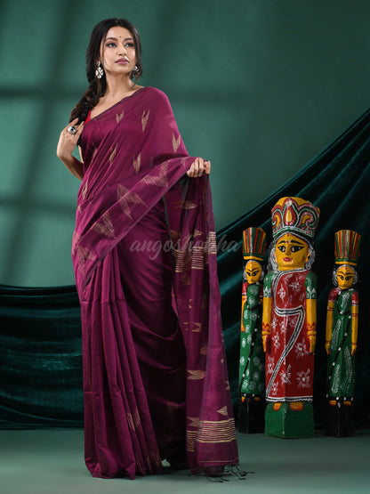 Magenta Cotton Blend Handloom Saree