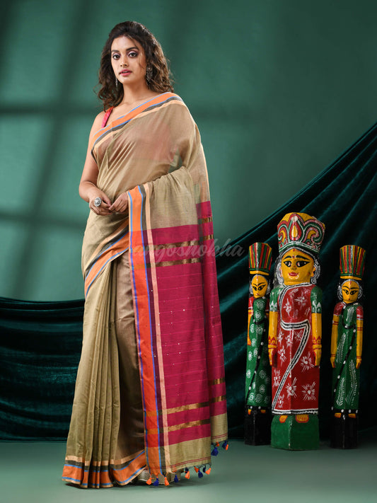 Chiku Cotton Blend Handloom Saree