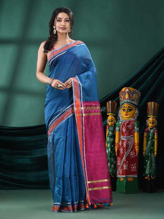 Tuequoise Cotton Blend Handloom Saree