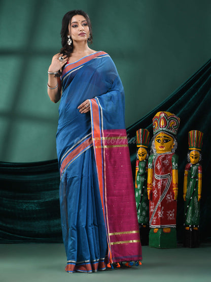 Tuequoise Cotton Blend Handloom Saree