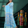 Sky Blue Cotton Blend Handloom Saree