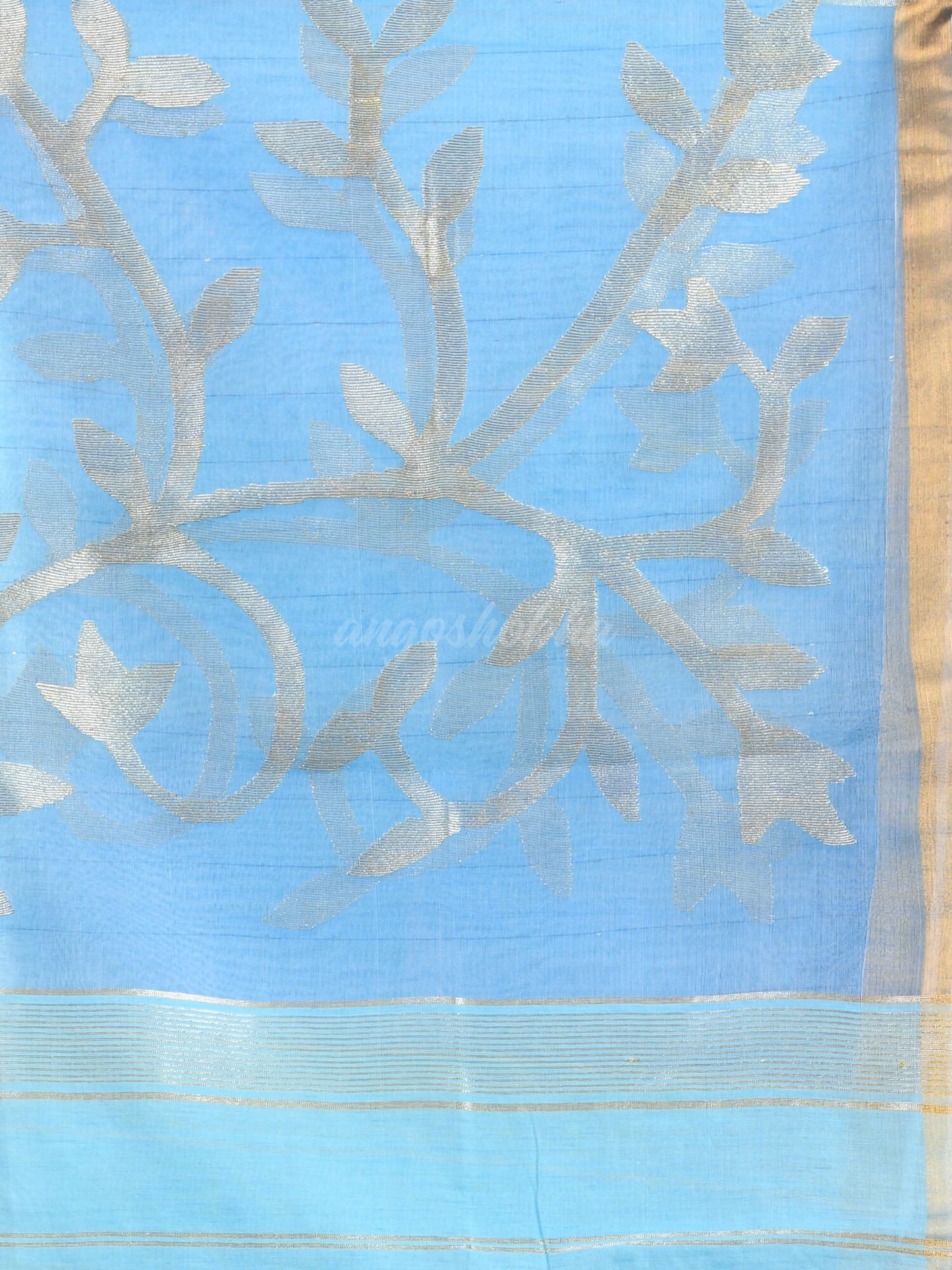 Sky Blue Cotton Blend Handloom Saree