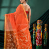 Orange Cotton Blend Handloom Saree