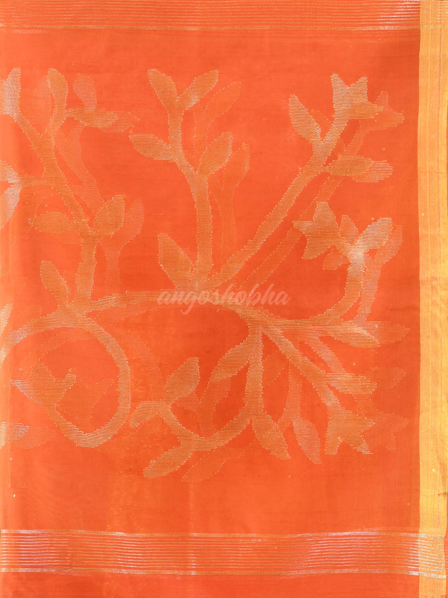 Orange Cotton Blend Handloom Saree