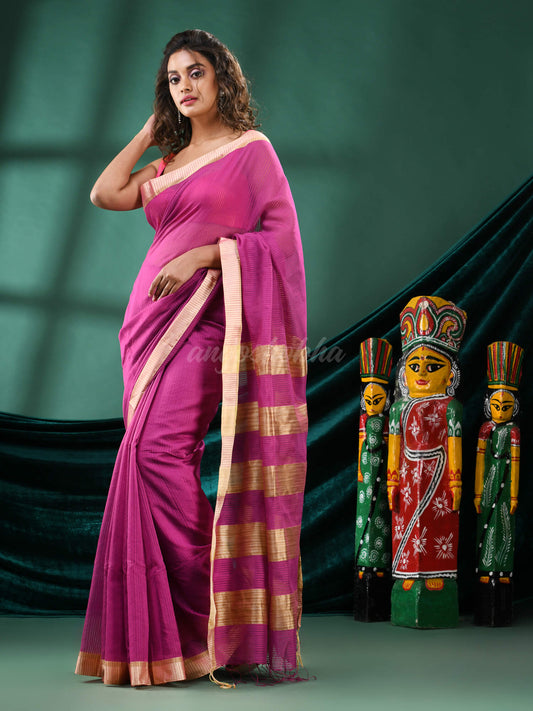 Magenta Cotton Blend Handloom Saree