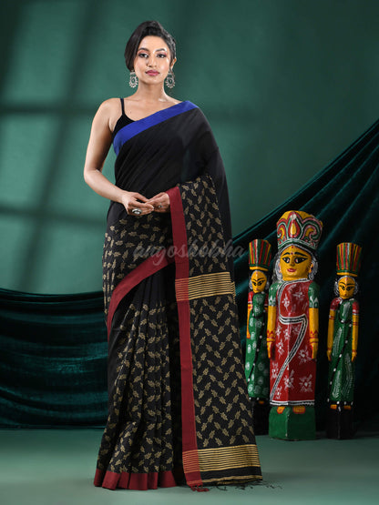 Black Cotton Blend Handloom Saree