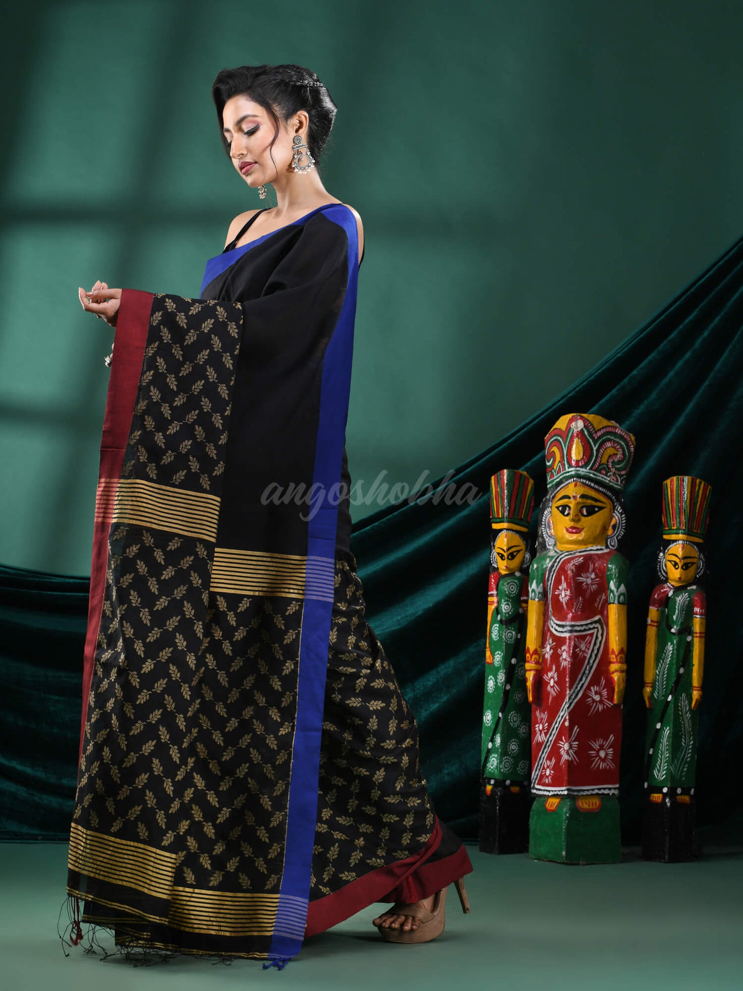 Black Cotton Blend Handloom Saree