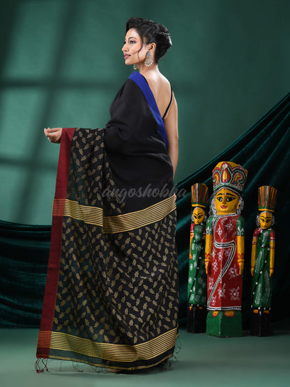 Black Cotton Blend Handloom Saree