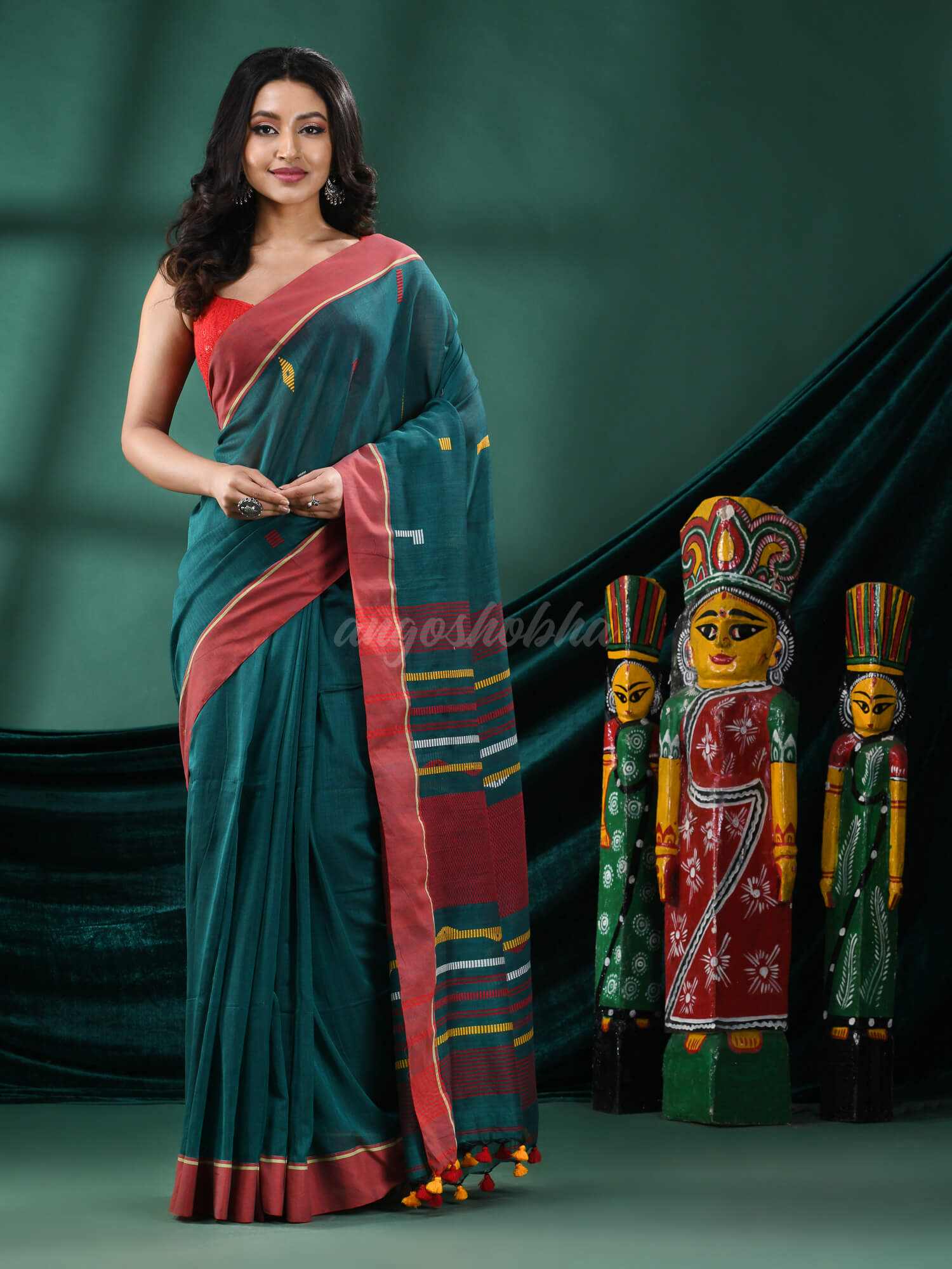 Rama Green Cotton Handloom Saree