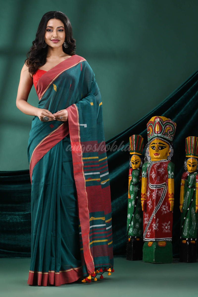Rama Green Cotton Handloom Saree