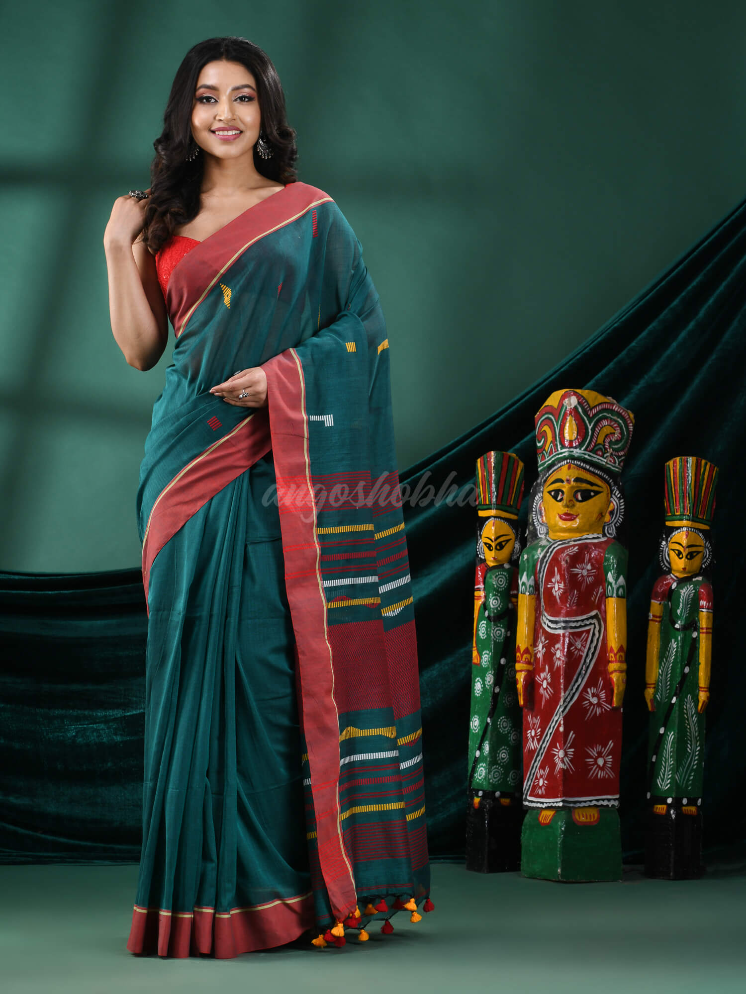 Rama Green Cotton Handloom Saree
