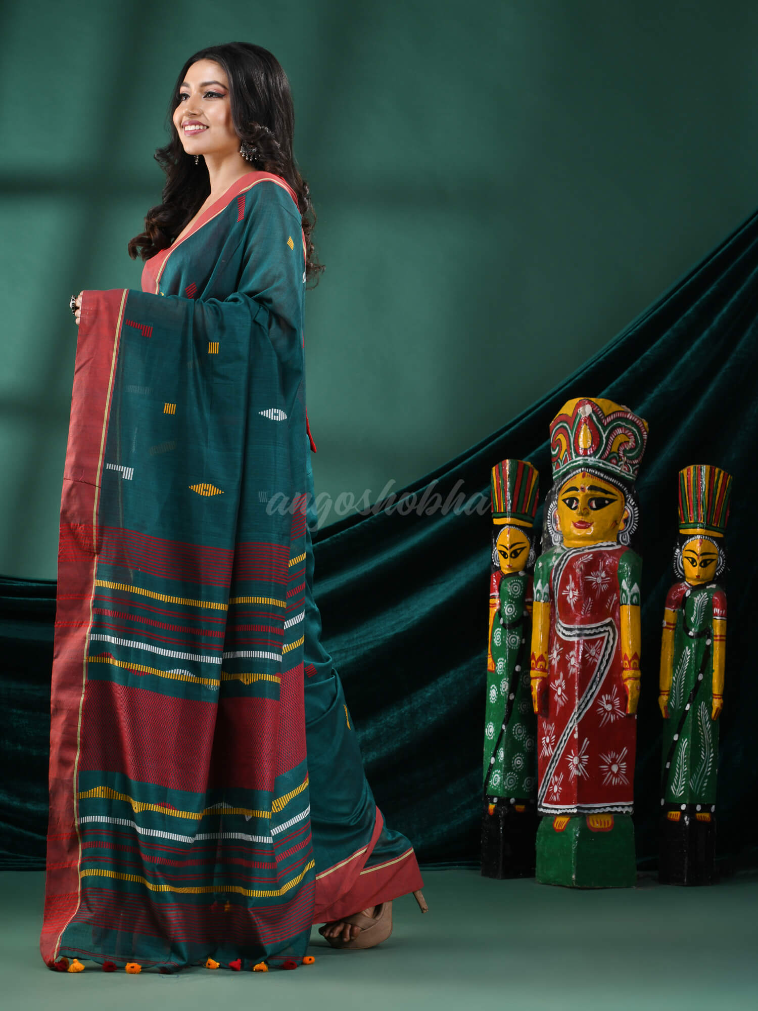 Rama Green Cotton Handloom Saree