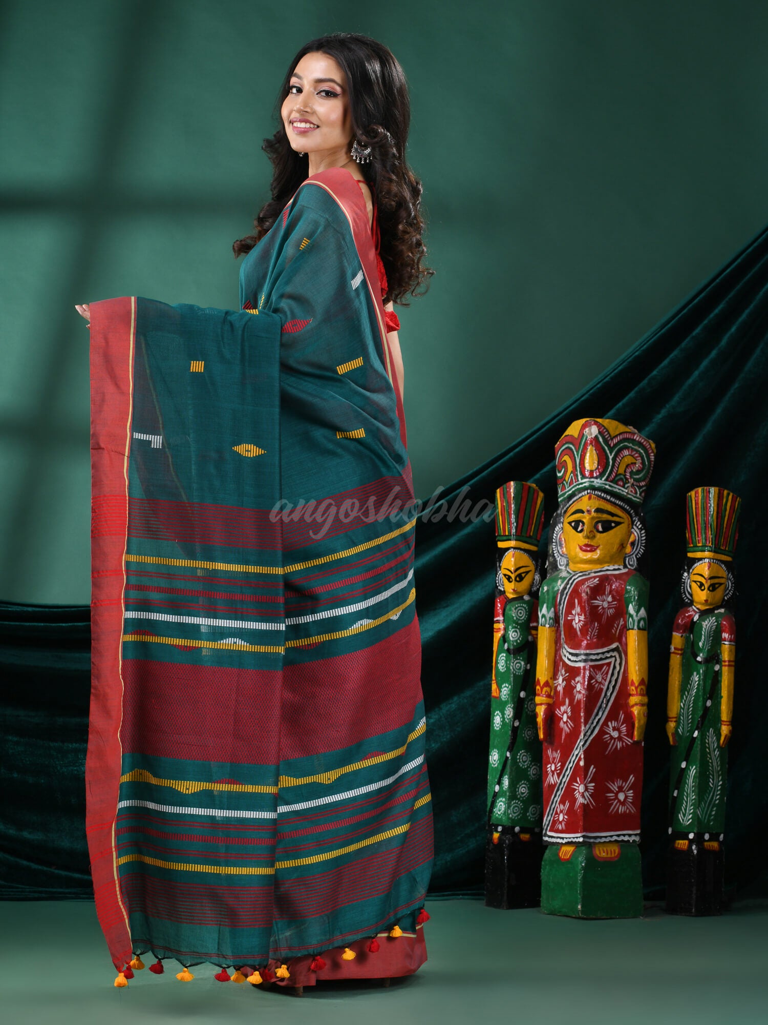 Rama Green Cotton Handloom Saree