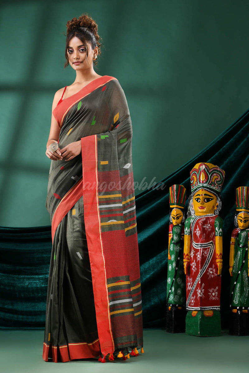 Stealth Grey  Cotton Handloom Saree