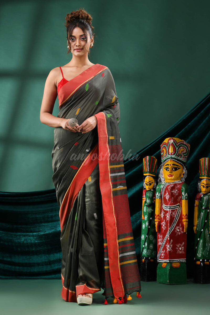 Stealth Grey  Cotton Handloom Saree