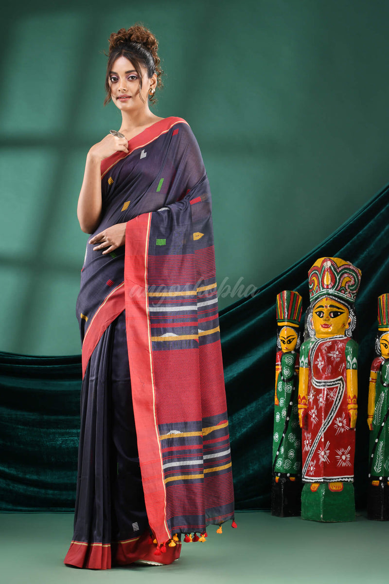 Silet Grey  Cotton Handloom Saree